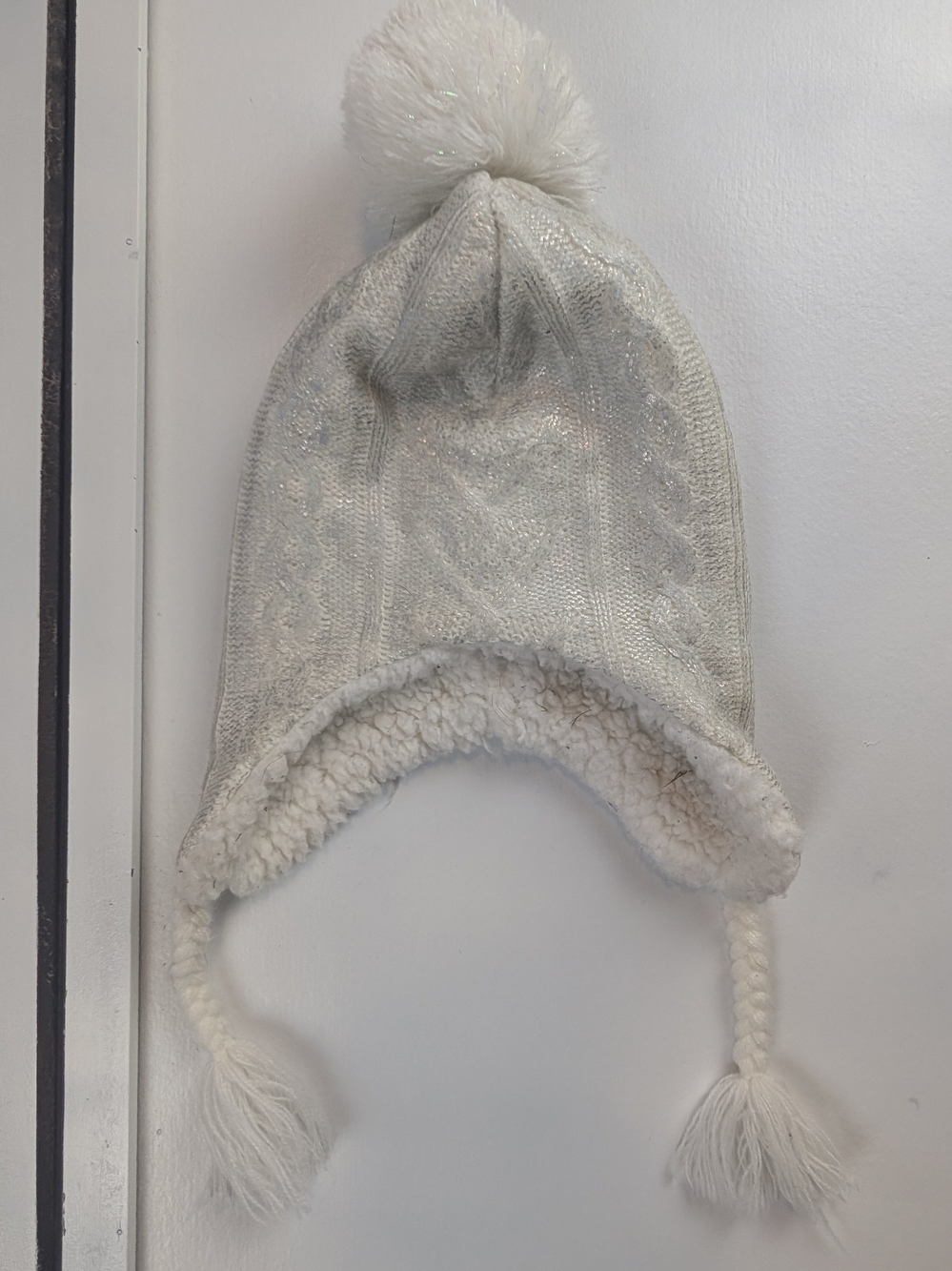 DKNY Cream Knit Pom Pom Earflap Hat for Kids